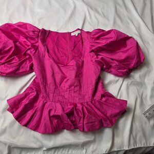 Hunter Bell New York Hot Pink Puff Sleeve Peplum Blouse – Size 10